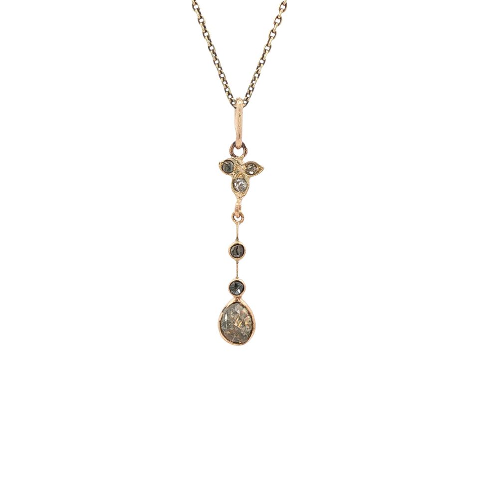 Vintage Rose 12K Gold Pendant with Rose Cut Diamond