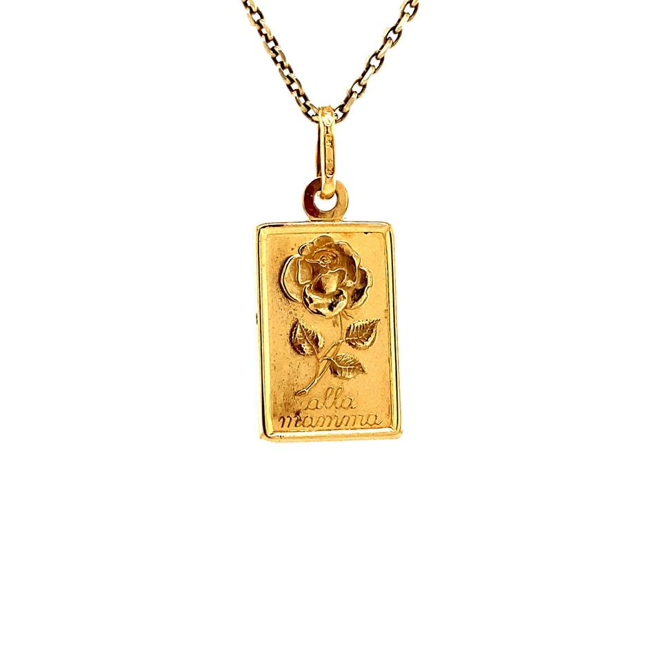 Vintage 18K Gold Pendant with Gegraveerde Rose