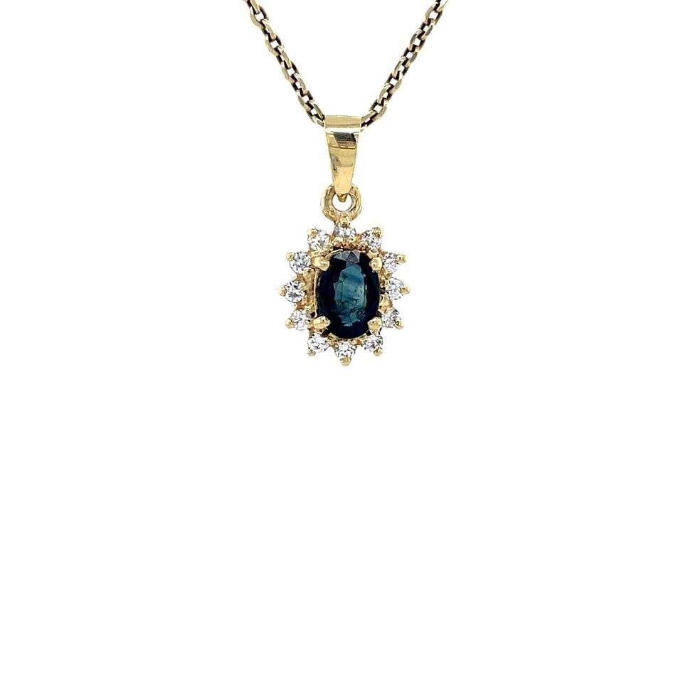 Vintage 14K Gold Cluster Pendant with Sapphire and Cubic Zirconia