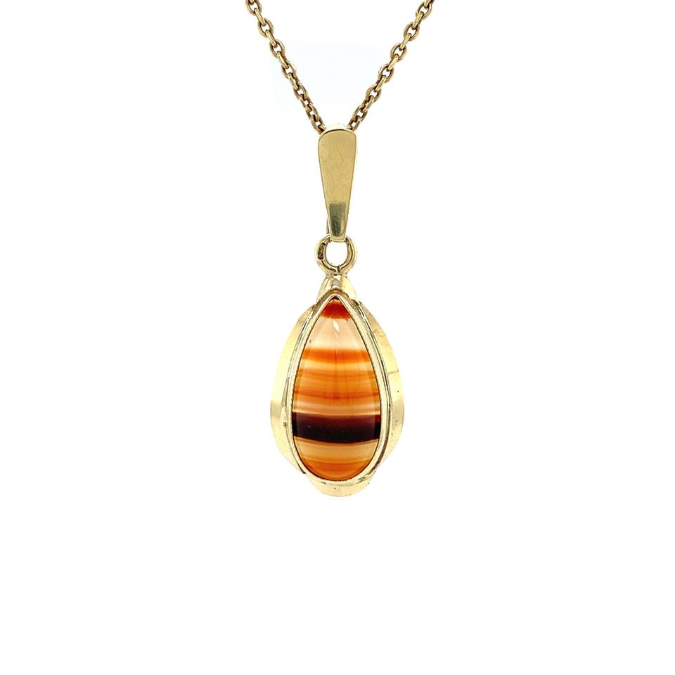 Vintage 14K Gold Pendant with Banded Agate