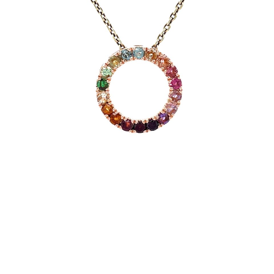 Vintage 14K Rose Gold Rainbow Forest Gassan Pendant with Gekleurde Gemstone