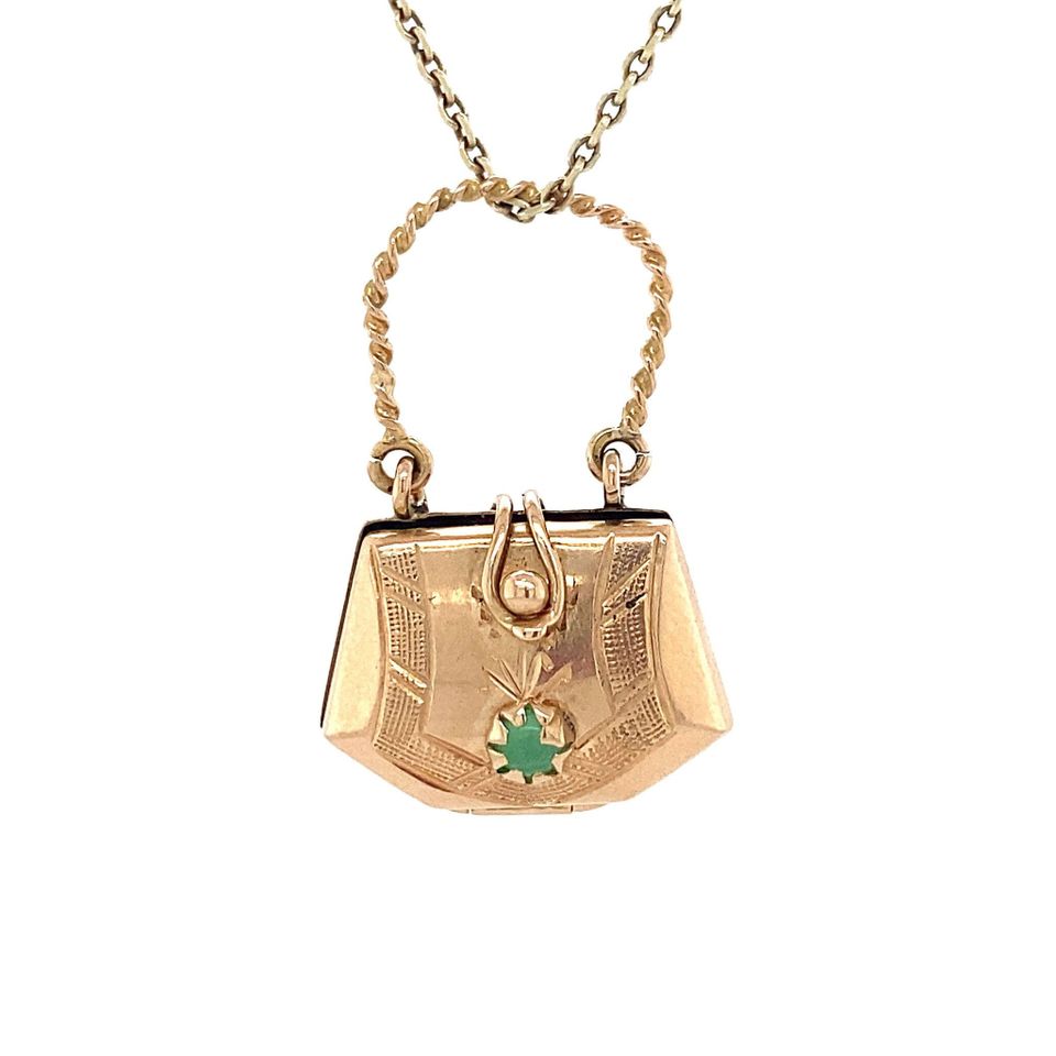 Vintage 14K Gold Pendant Tas with Glassteentje