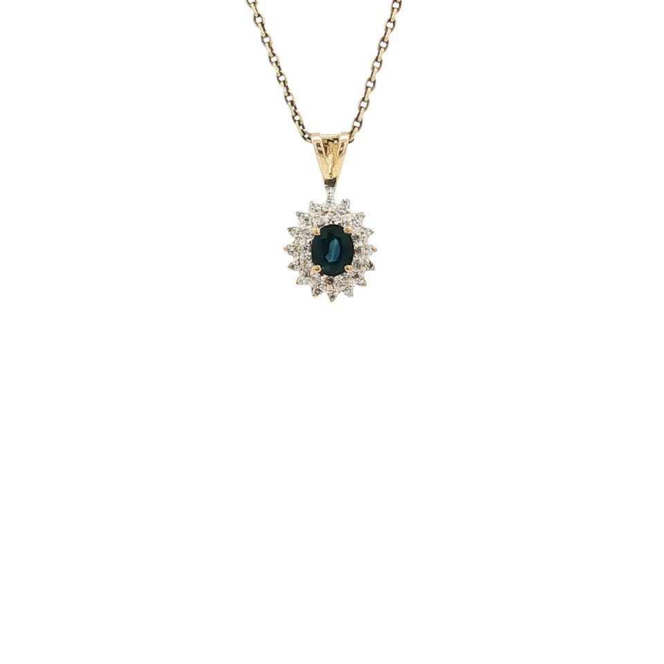 Vintage 14K Gold Cluster Pendant with Sapphire and Diamond