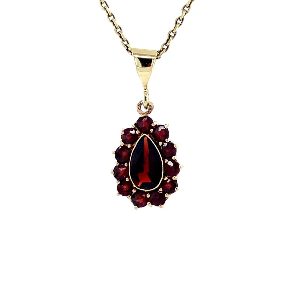 Vintage 14K Gold Cluster Pendant with Garnet