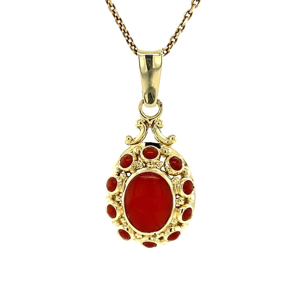 Vintage 14K Gold Cluster Pendant with Red Coral