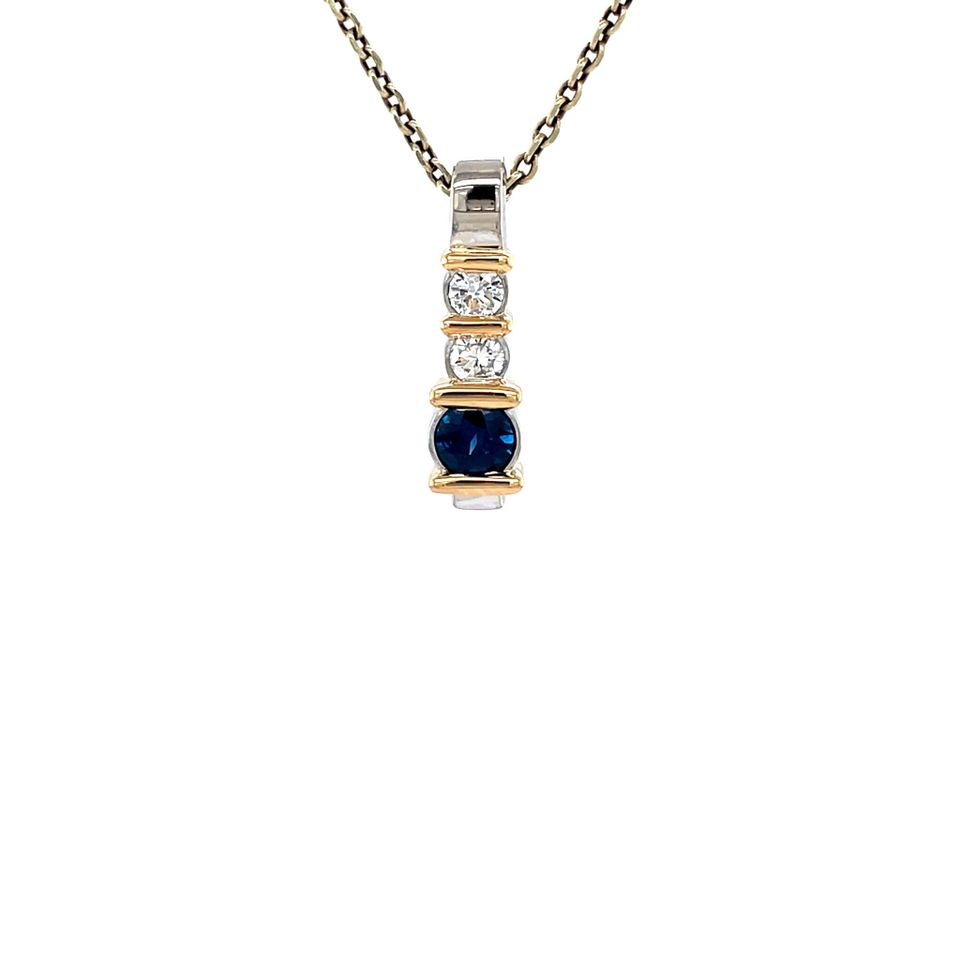 Vintage 14K White Gold Pendant with Sapphire and Diamond