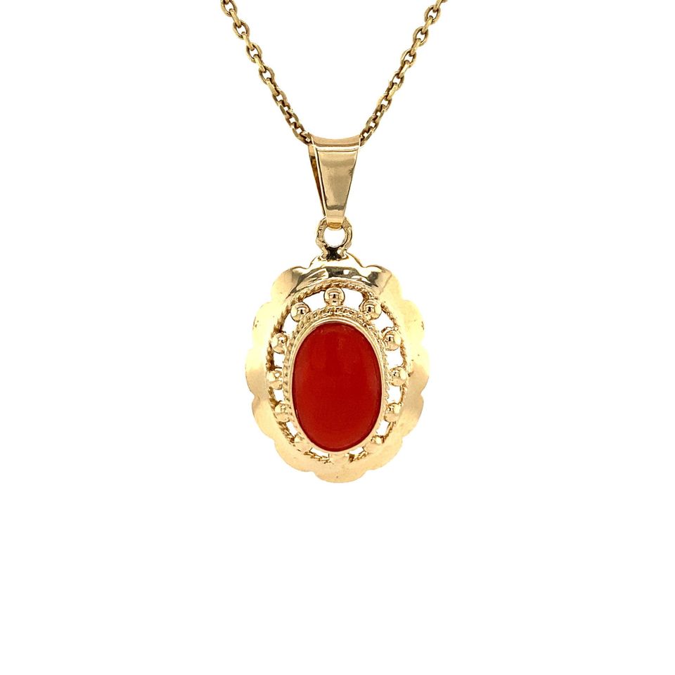 Vintage 14K Gold Pendant with Red Coral