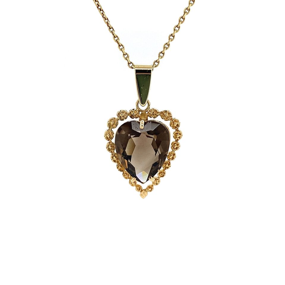 Vintage Hartjeshanger with Smoky Topaz 9K Gold Pendant