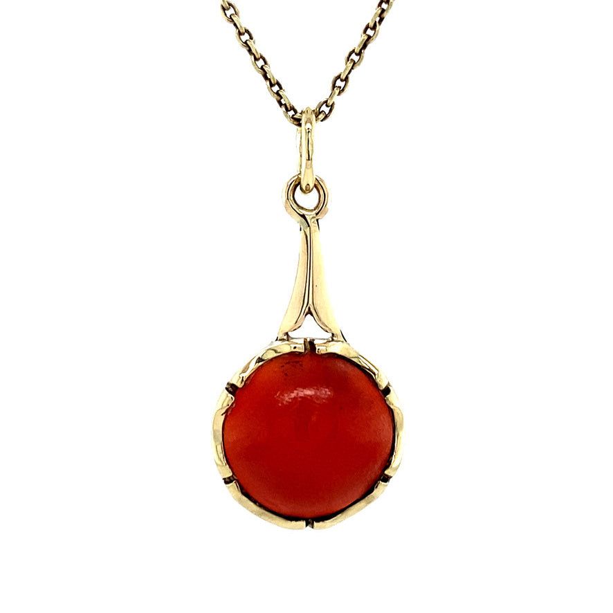 Vintage 14K Gold Pendant with Red Coral