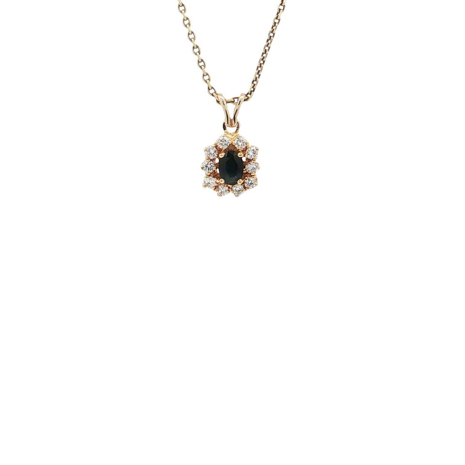 Vintage 14K Gold Cluster Pendant with Sapphire and Diamond