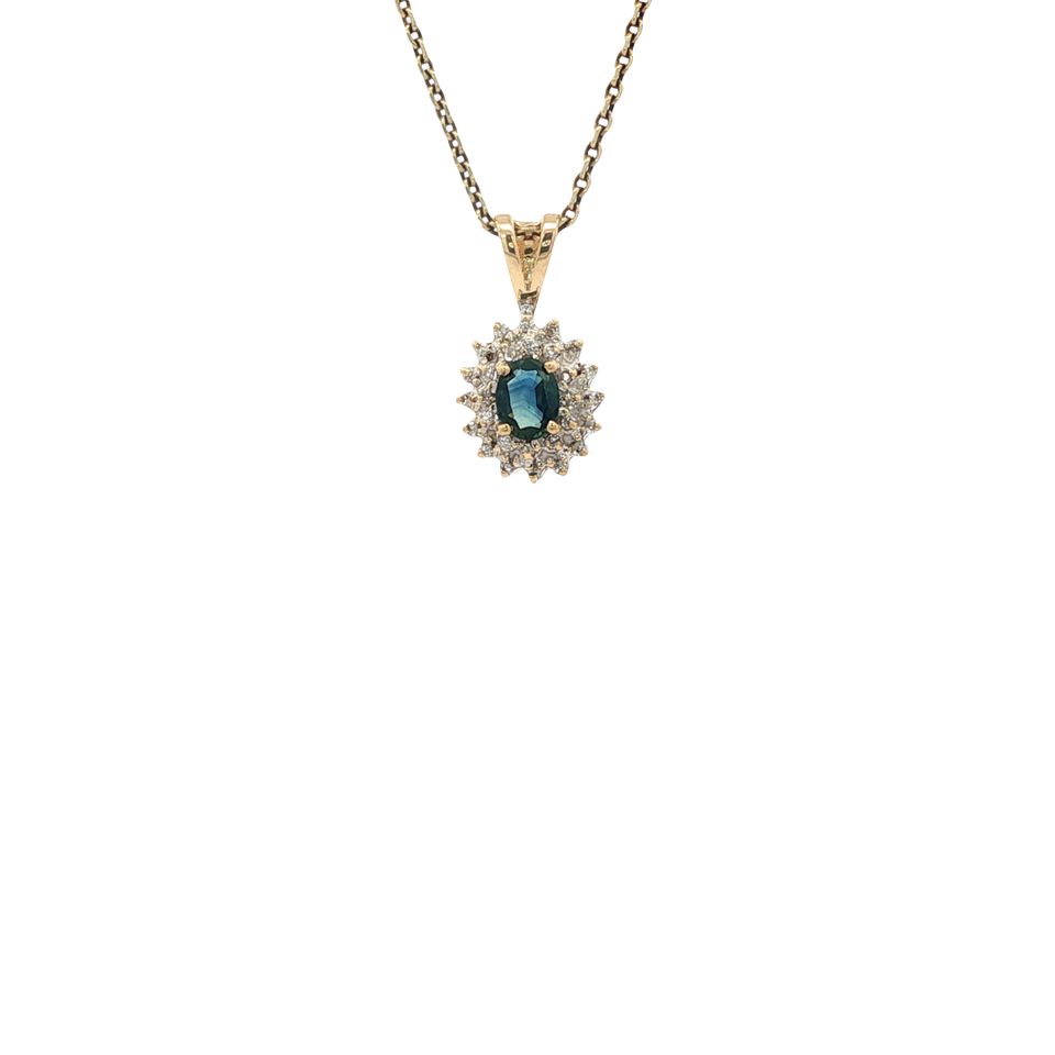 Vintage 14K Gold Pendant with Sapphire and Diamond