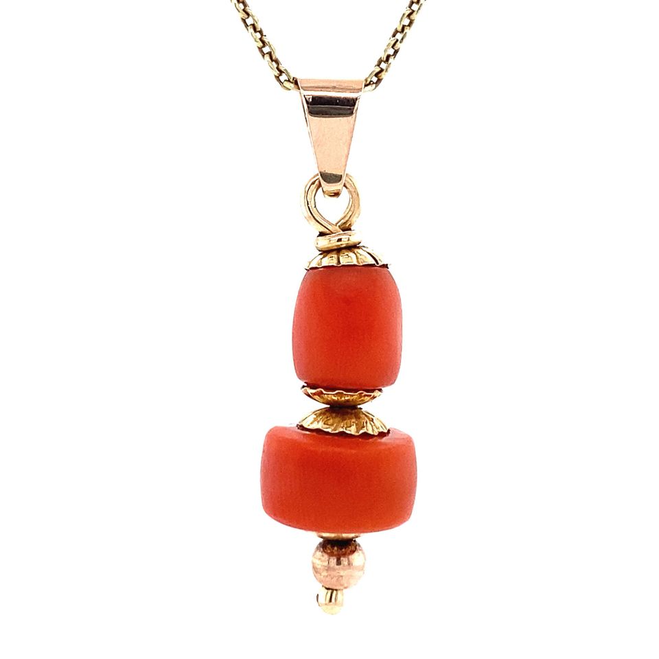 Vintage 14K Gold Pendant with Red Coral