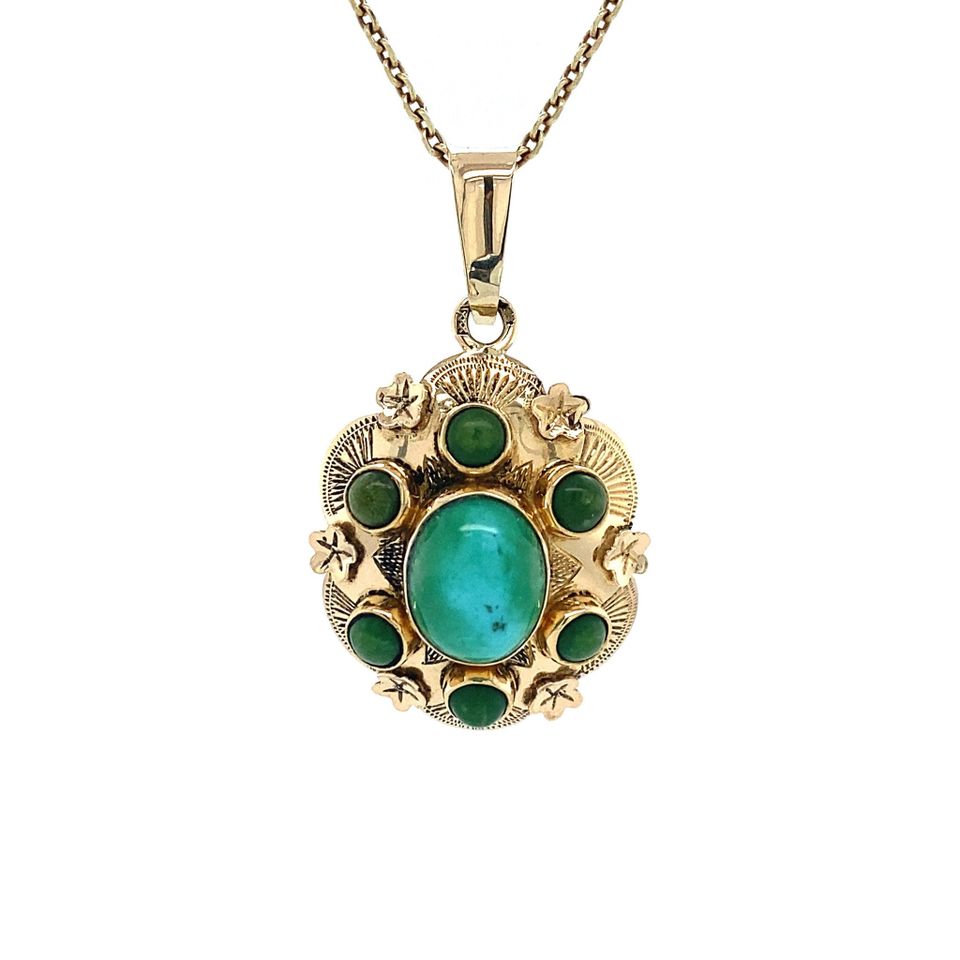 Vintage 14K Gold Cluster Pendant with Turquoise