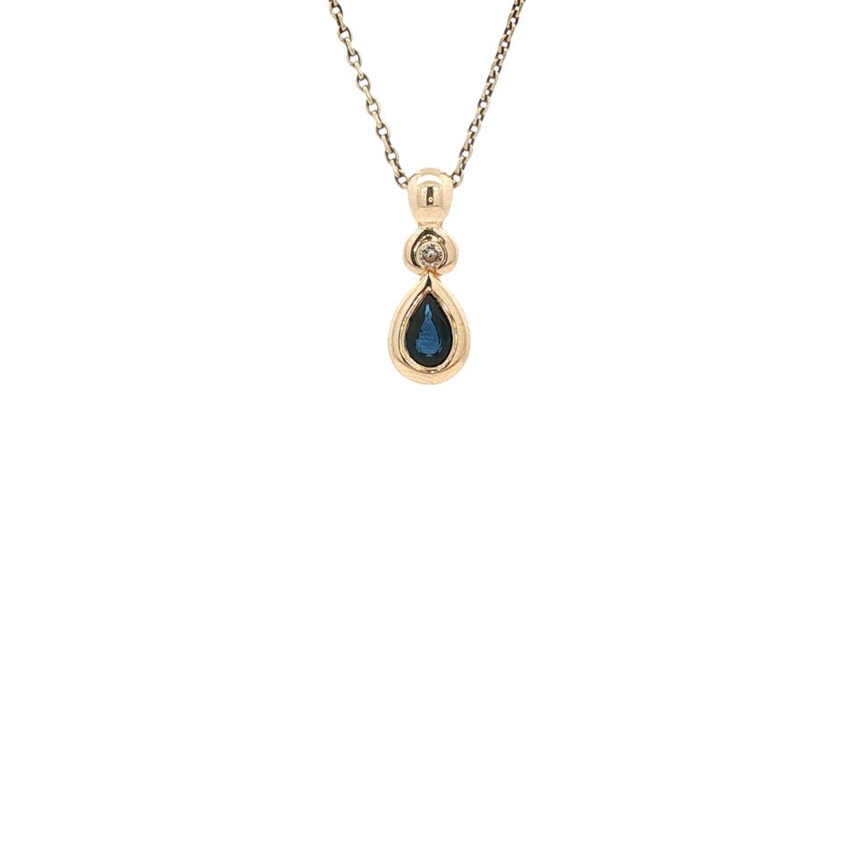 Vintage 14K Gold Pendant with Sapphire and Diamond