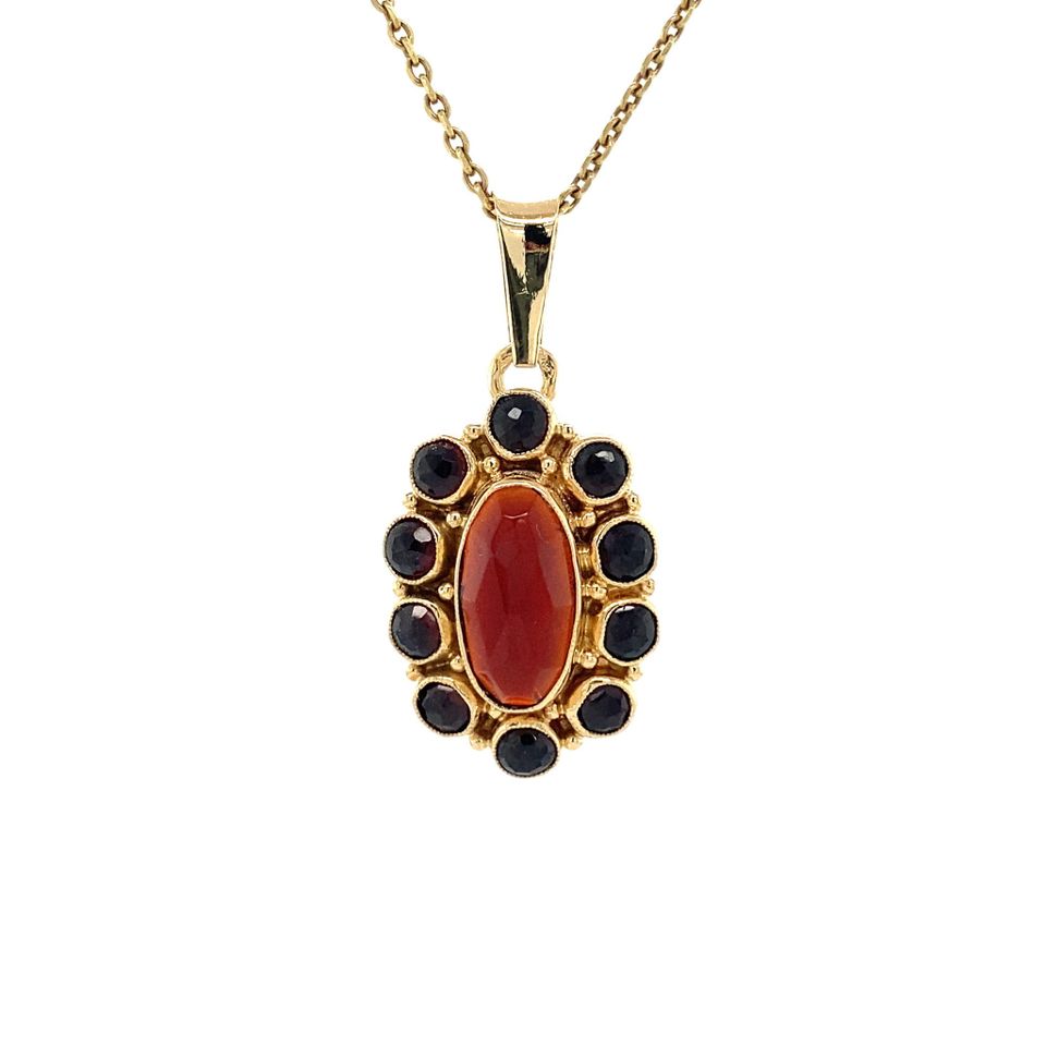 Vintage 14K Gold Cluster Pendant with Garnet