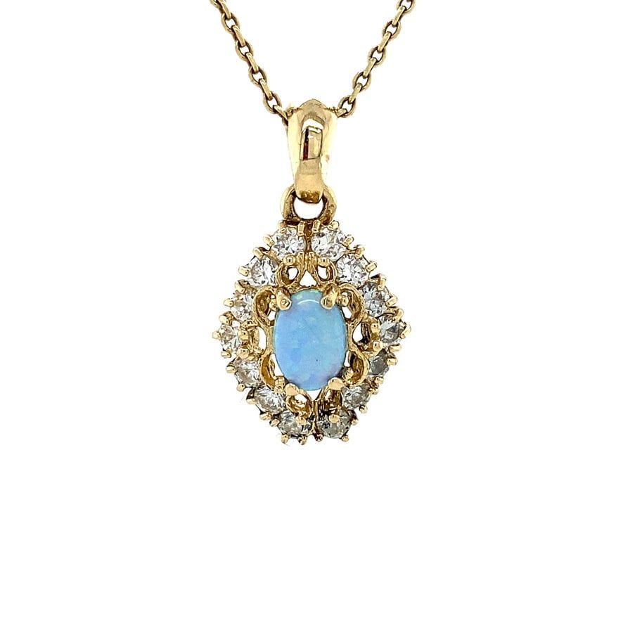 Vintage 14K Gold Pendant with Opal and Cubic Zirconia