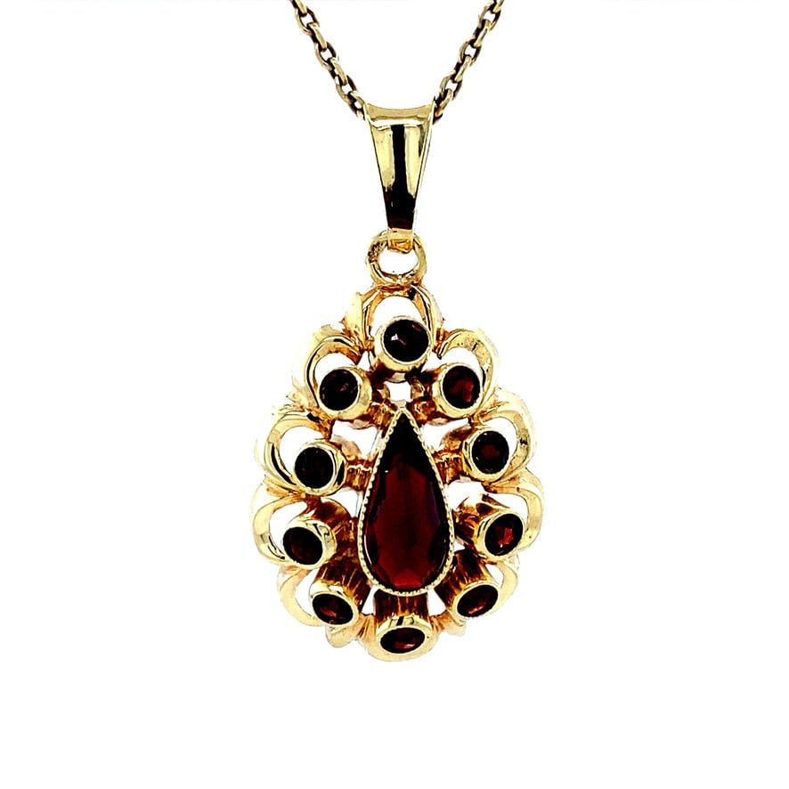 Vintage 14K Gold Cluster Pendant with Garnet