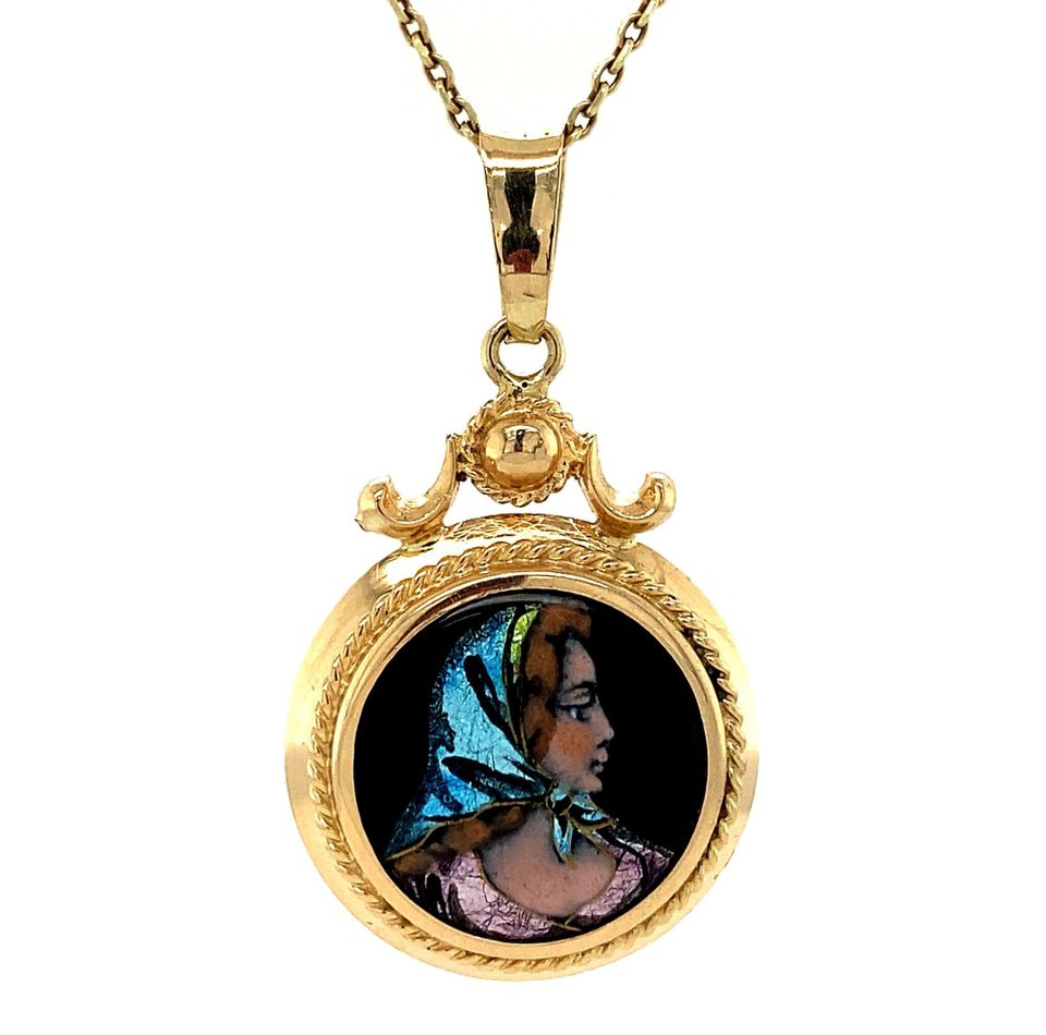 Vintage 14K Gold Pendant with Limoges
