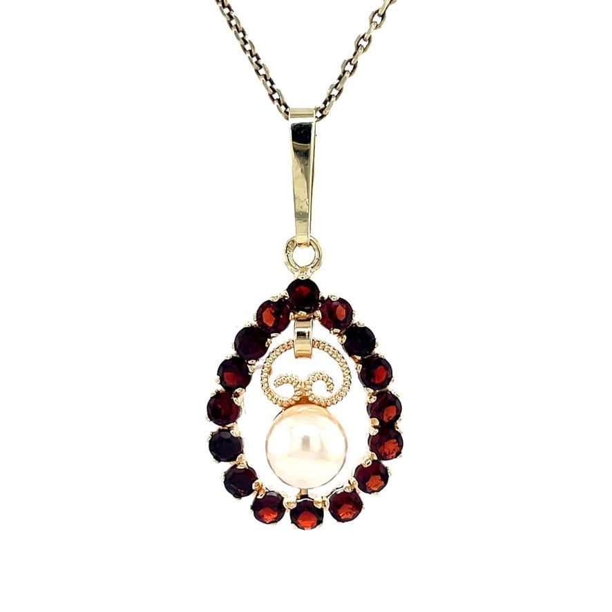 Vintage 14K Gold Pendant with Pearl and Garnet