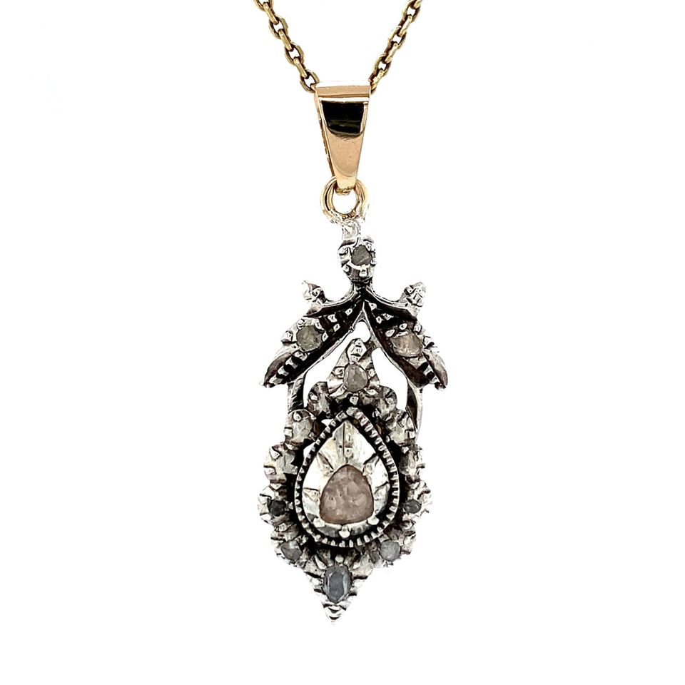 Vintage Silver 14K Pendant with Rose Cut Diamond