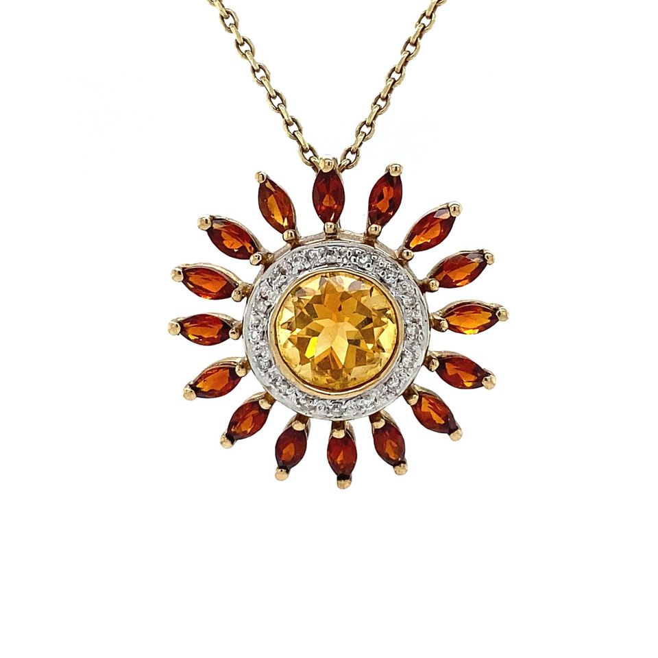 Vintage 9K Gold Pendant with Citrine, Garnet and Diamond