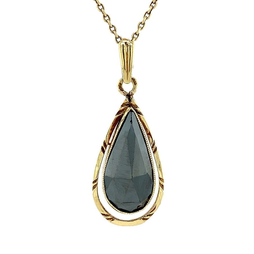 Vintage 14K Gold Pendant with Hematite