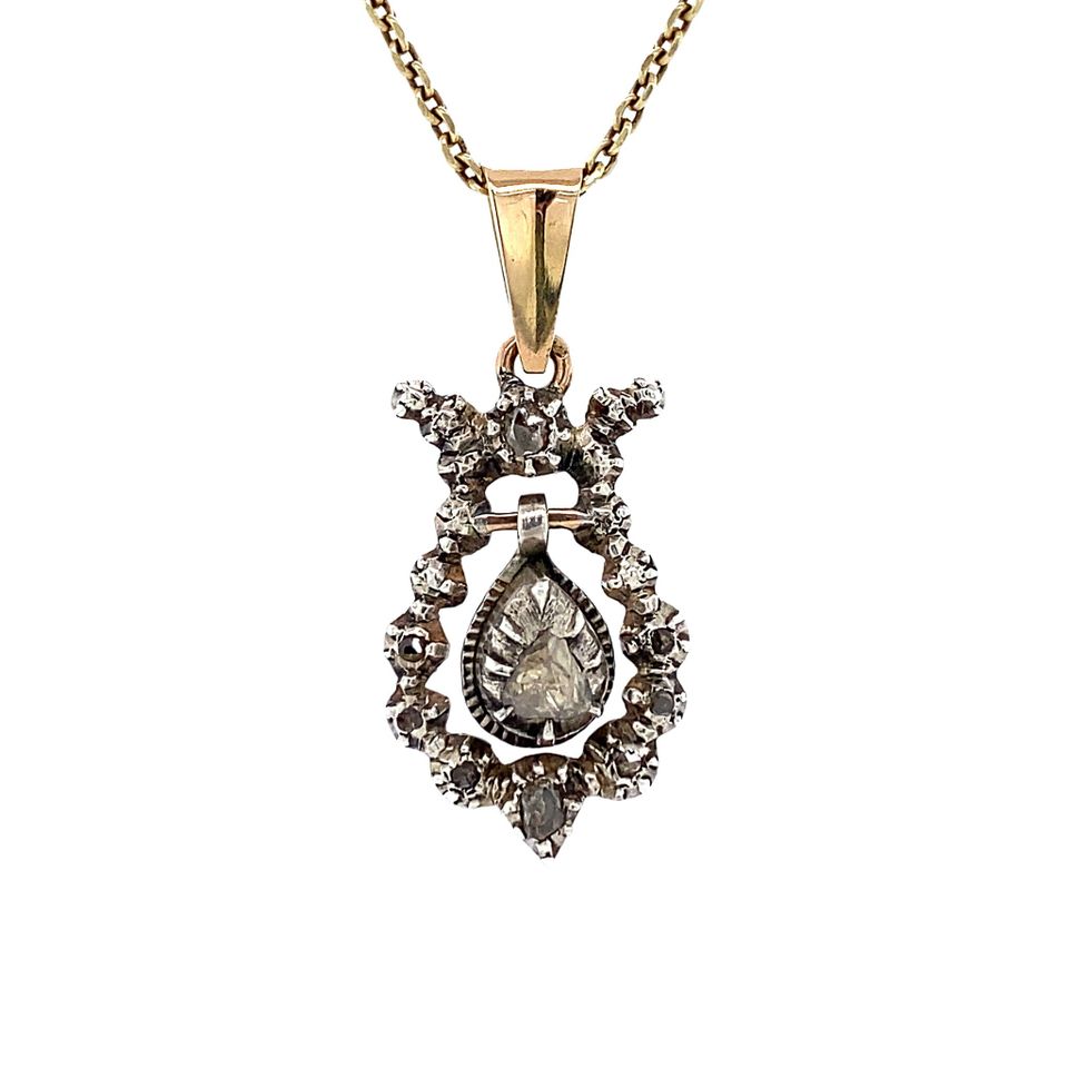 Vintage Silver 14K Pendant with Diamond