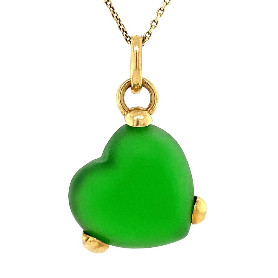 Vintage 14K Gold Heart Pendant with Groen Zeeglas