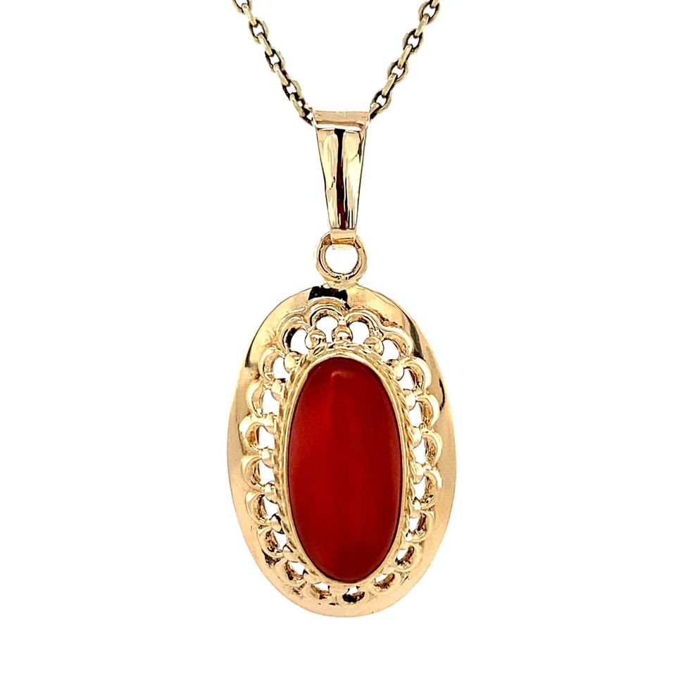 Vintage 14K Gold Pendant with Red Coral