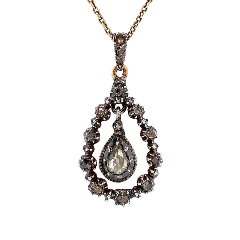 Vintage Silver 14K Gold Pendant with Rose Cut Diamond