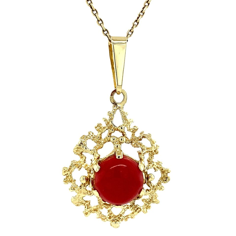 Vintage 14K Gold Pendant with Red Coral