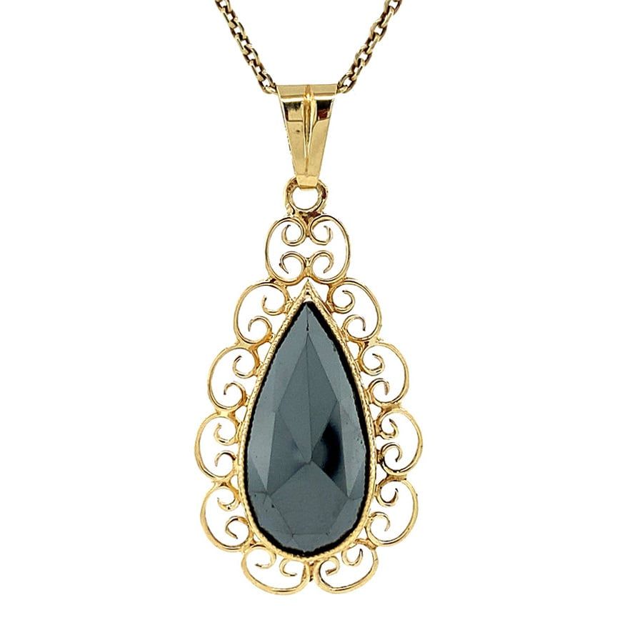 Vintage 14K Gold Pendant with Hematite