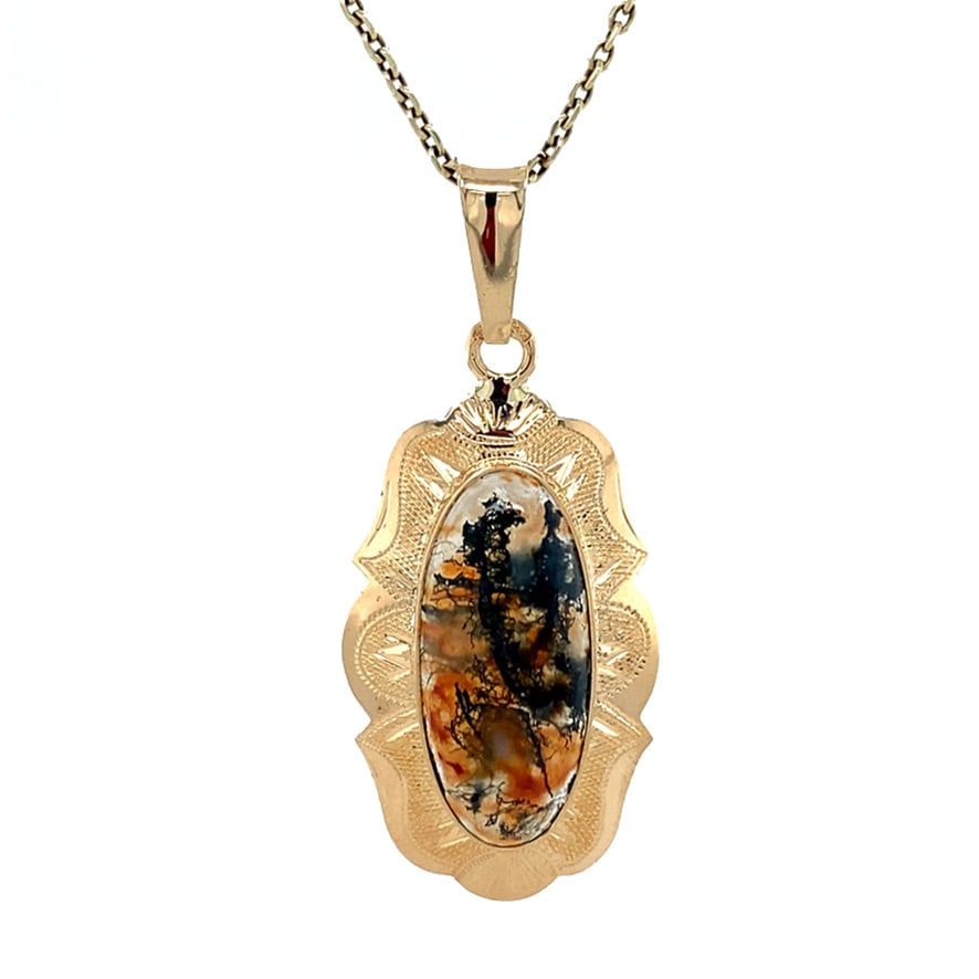 Vintage 14K Gold Pendant with Moss Agate