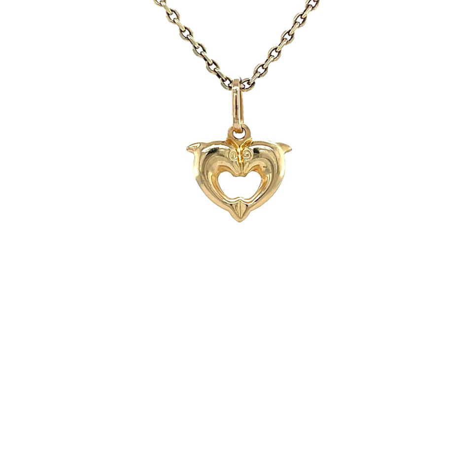 Vintage 14K Gold Heart Pendant with Dolfijnen