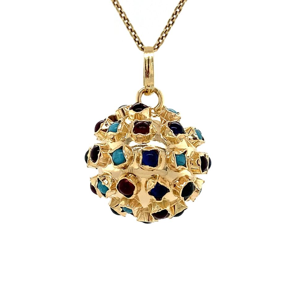 Vintage 14K Gold Cocktail Pendant with Glass Stone