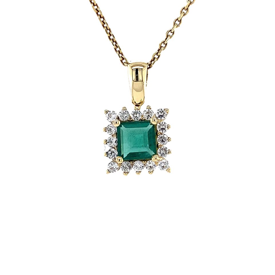 Vintage 14K Gold Pendant with Emerald and Cubic Zirconia