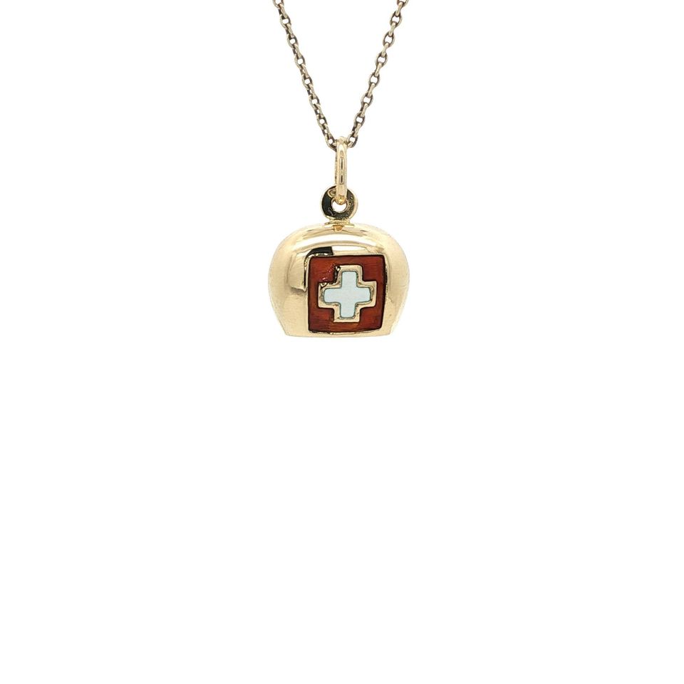 Vintage 14K Gold Bell Pendant with Enamel