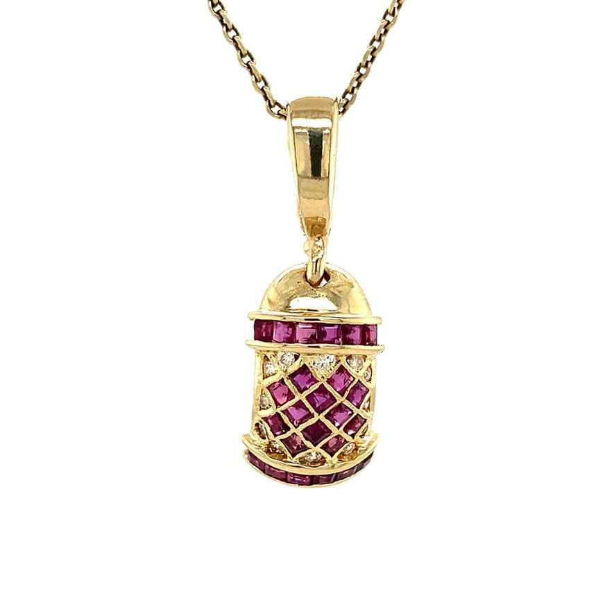 Vintage 14K Gold Pendant with Ruby and Diamond
