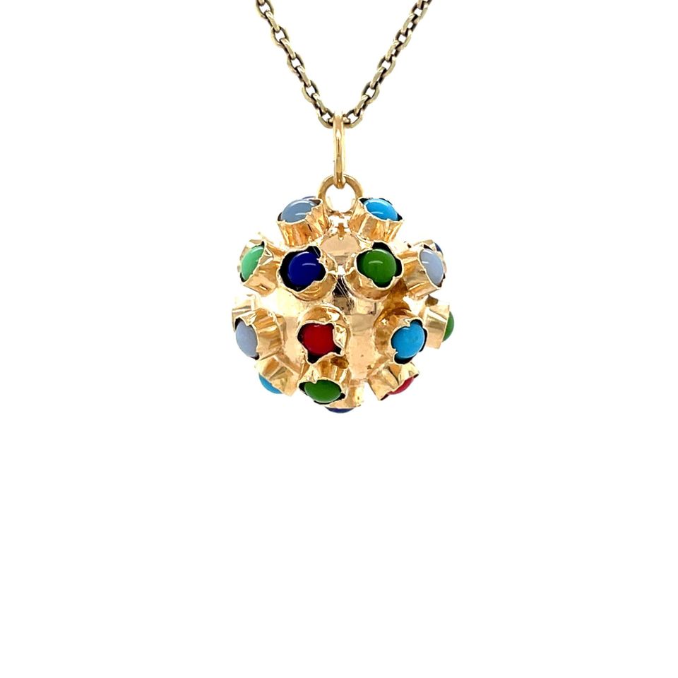 Vintage 14K Gold Sputnik Pendant with Colored Stone