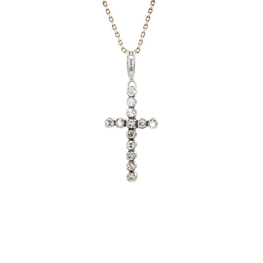 Vintage 14K White Gold Cross Pendant with Diamond