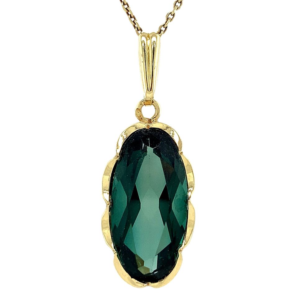 Vintage 14K Gold Pendant with Green Spinel
