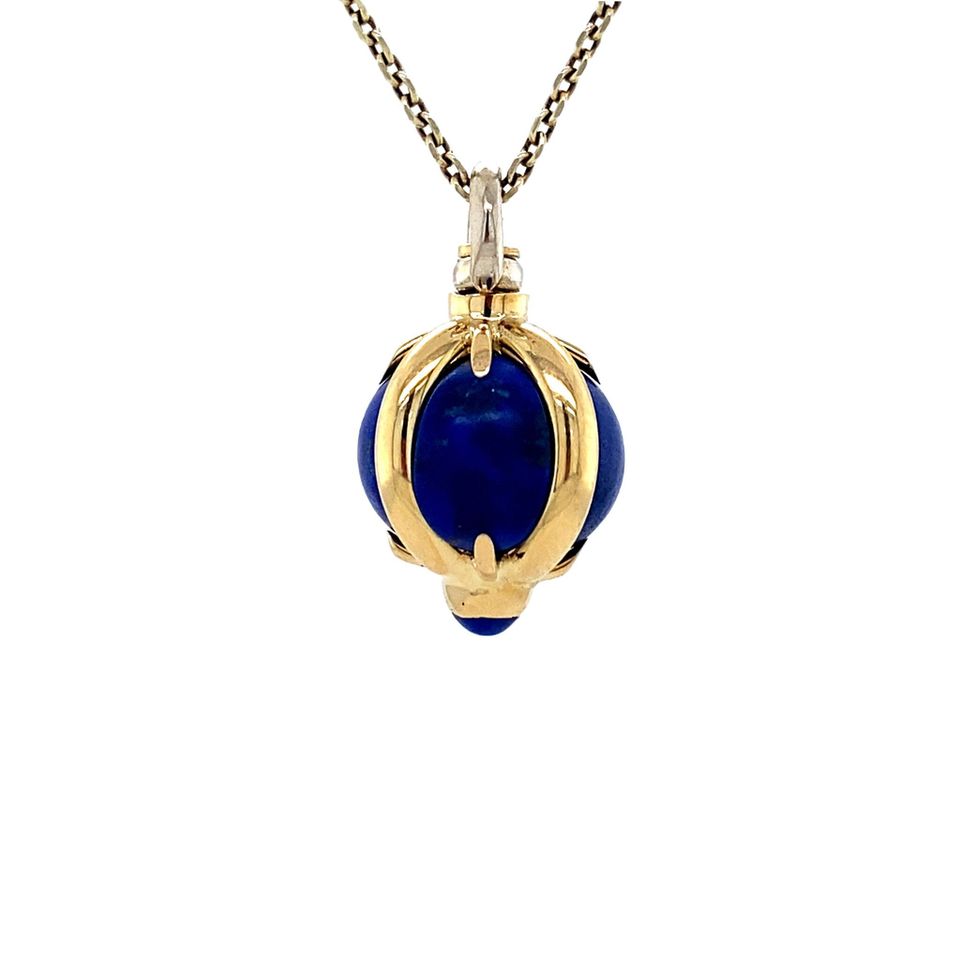Vintage 18K Gold Bol Pendant with Lapis Lazuli
