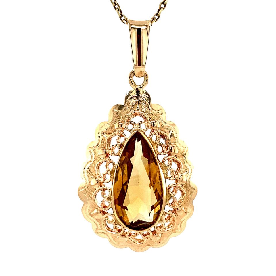 Vintage 14K Gold Pendant with Citrine