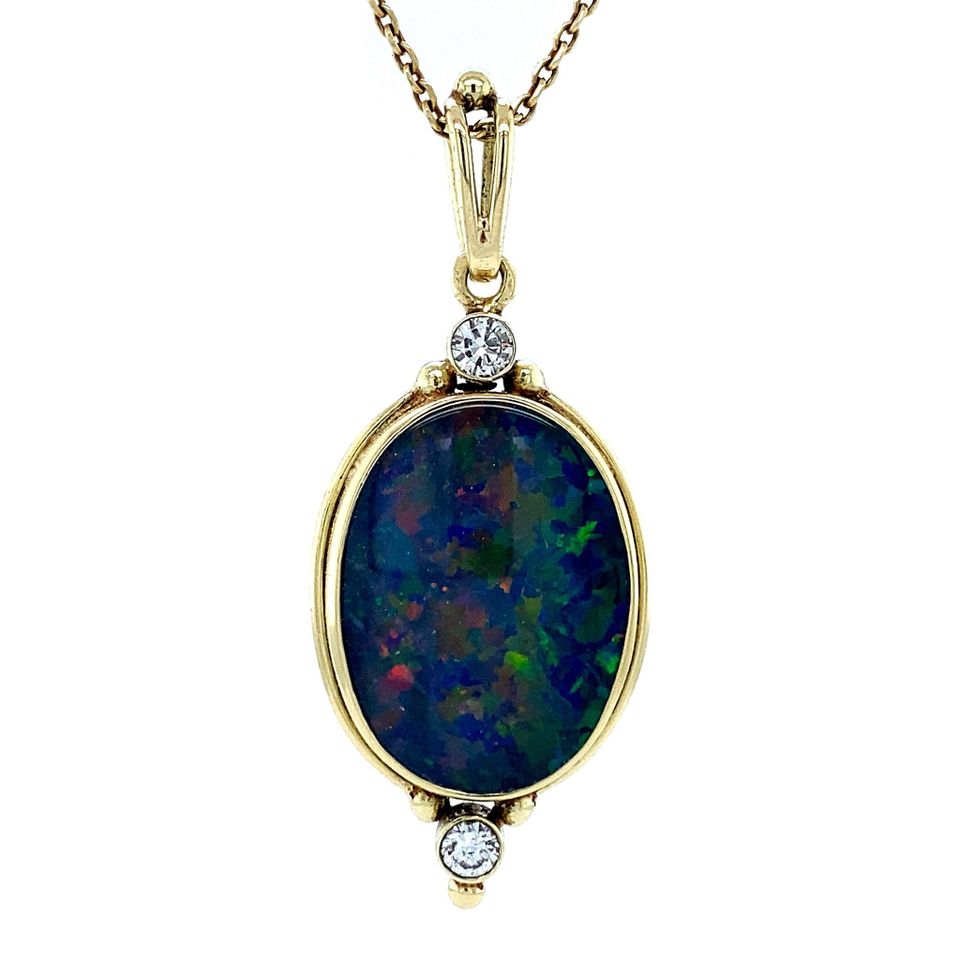 Vintage 14K Gold Pendant with Opal Triplet and Diamond