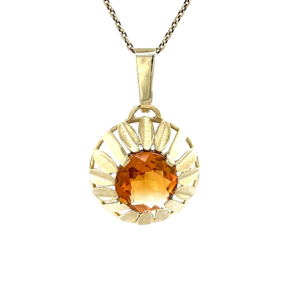 Vintage 14K Gold Pendant with Citrine