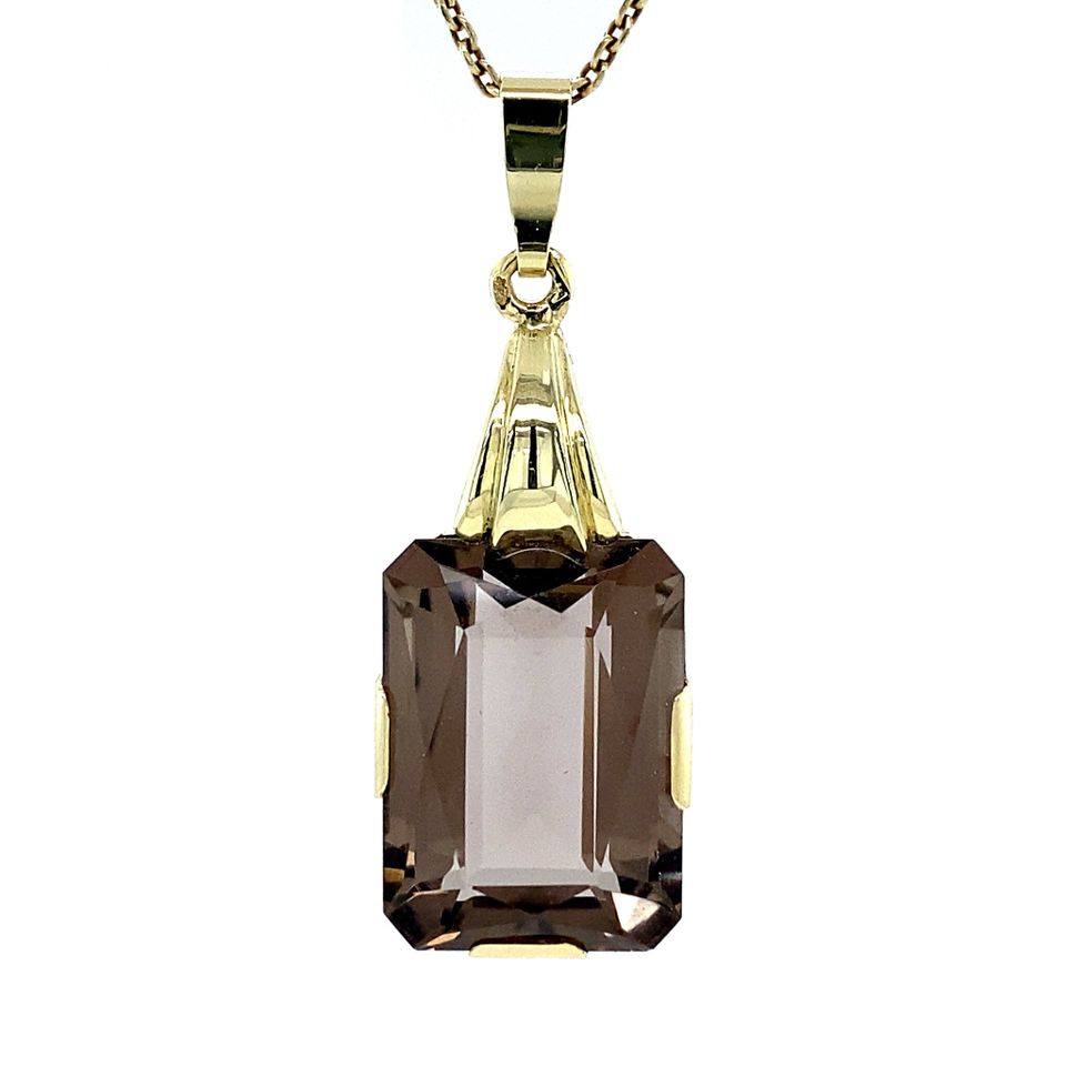 Vintage 14K Gold Pendant with Smoky Topaz