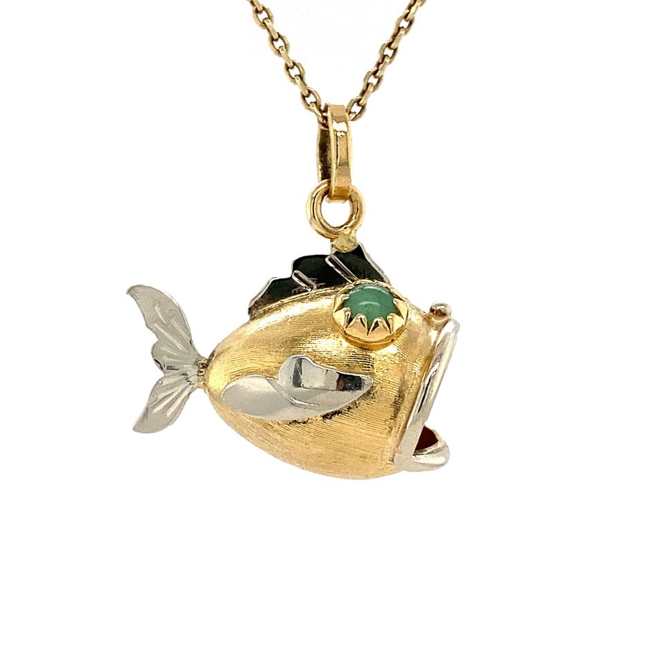 Vintage 18K Two Tone Gold Fish Pendant