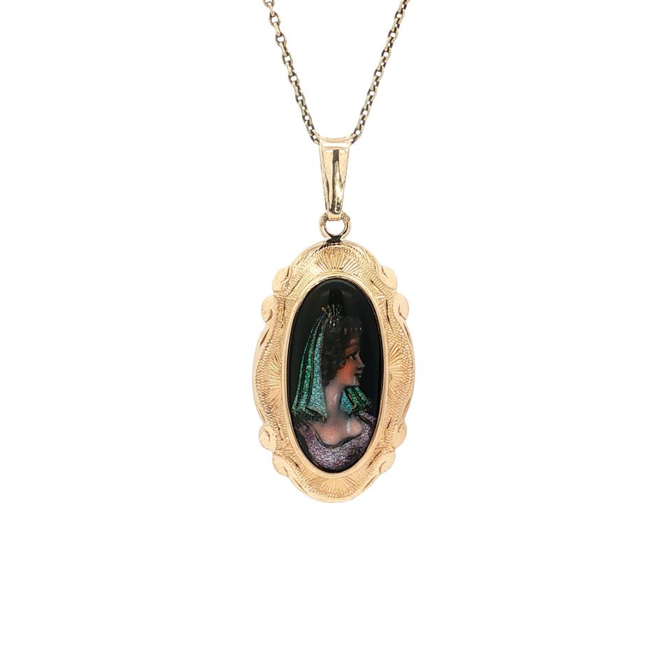 Vintage 14K Gold Pendant with Enamel