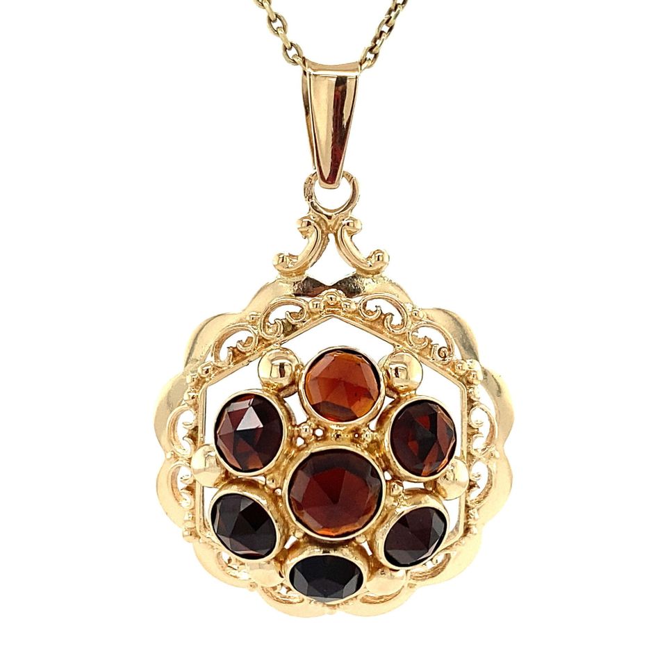 Vintage 14K Gold Cluster Pendant with Garnet