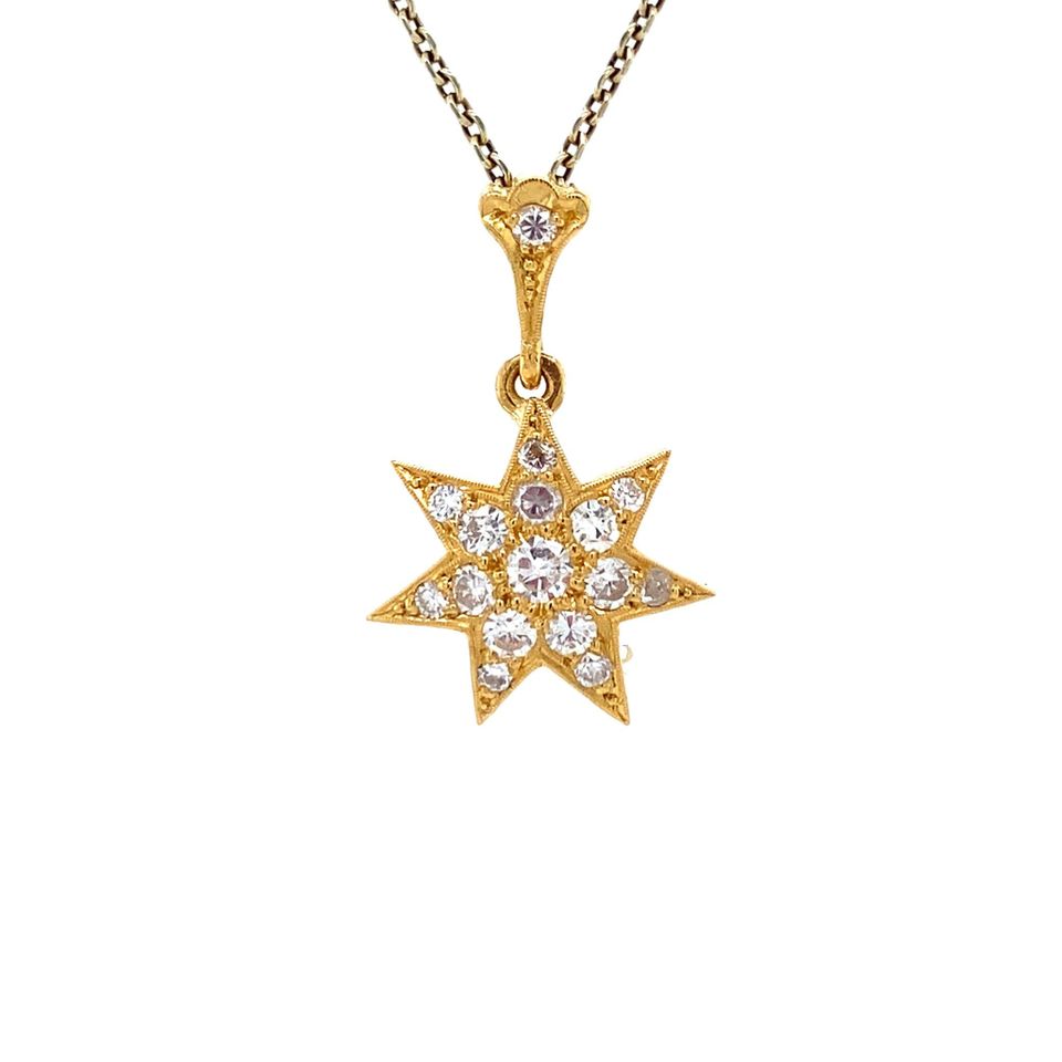 Vintage 22K Gold Star Pendant with Diamond